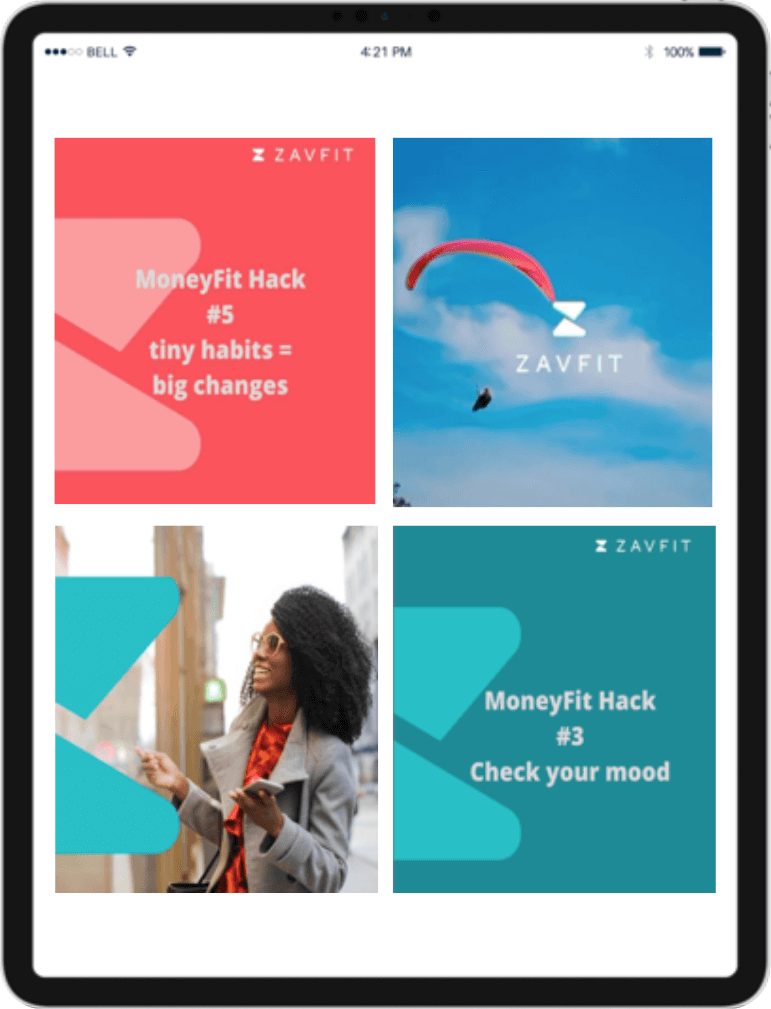 Tablet device displaying a sample of ZavFit social media content